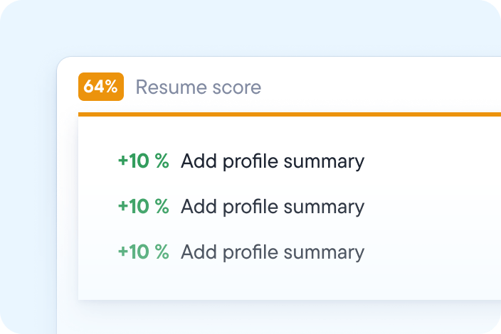 AI resume checker showing a 64% score and actionable improvement tips