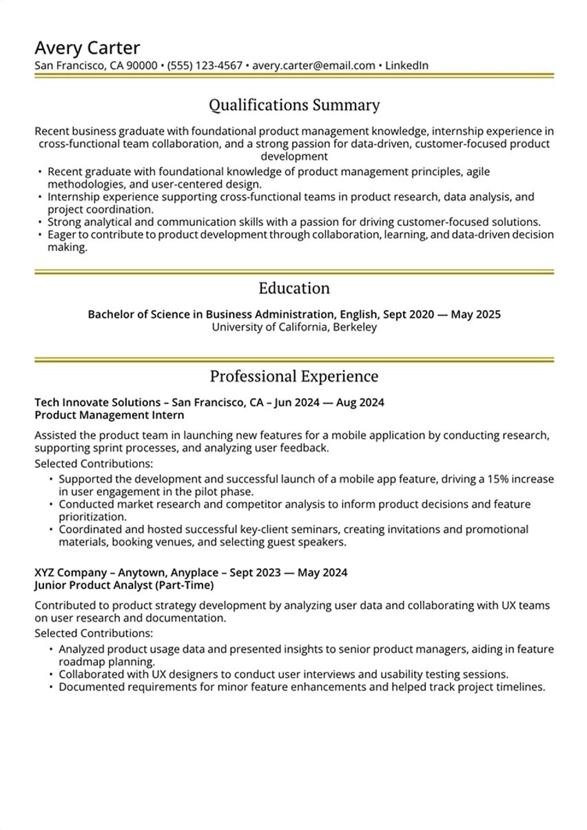 Niveau d'entrée resume template